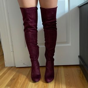 Over the knee burgundy high heel boots